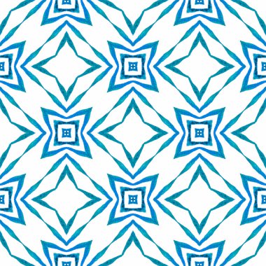 Tekrar eden mayo tasarımı. Mavi cazip boho şık yaz tasarımı. Suluboya, kiremit sınırını tekrarlıyor. Tekstil hazır. Sulu baskı, mayo kumaş, duvar kağıdı, ambalaj..