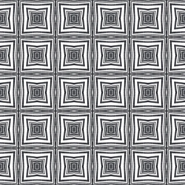 Ethnic Hand Painted Pattern Black Symmetrical Kaleidoscope Background Textile Ready —  Fotos de Stock