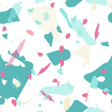 Terrazzo kusursuz desen. Modern klasik döşeme dokusu. Doğal taşlardan, granitten, kuvarstan, mermerden, betondan yapılmış arka plan. Terrazzo pürüzsüz desenli serin renklerde. 