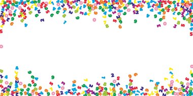 Rengarenk sayılar düşüyor. Uçan parmaklarla matematik çalışma konsepti. Beyaz arka planda okul matematiği afişi. Düşen sayılar vektör illüstrasyonu.