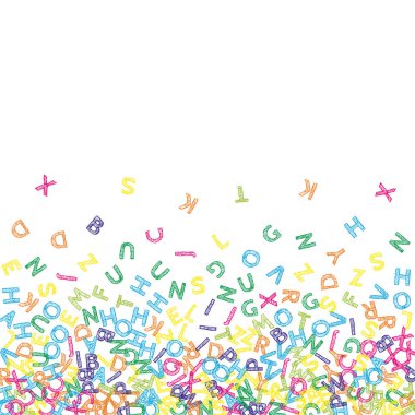 İngilizce 'nin harfleri düşüyor. Latin alfabesinin renkli çizimleri. Yabancı diller öğrenim kavramı. Beyaz arkaplandaki okul afişine mükemmel.