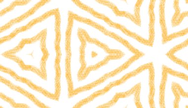 Etnik elle boyanmış desen. Sarı simetrik kaleydoskop arka planı. Yazlık elbise, elle boyanmış fayans. Tekstil hazır, kusursuz baskı, mayo kumaş, duvar kağıdı, ambalaj..