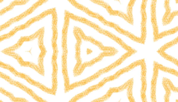 Ethnic Hand Painted Pattern Yellow Symmetrical Kaleidoscope Background Summer Dress — Stok fotoğraf