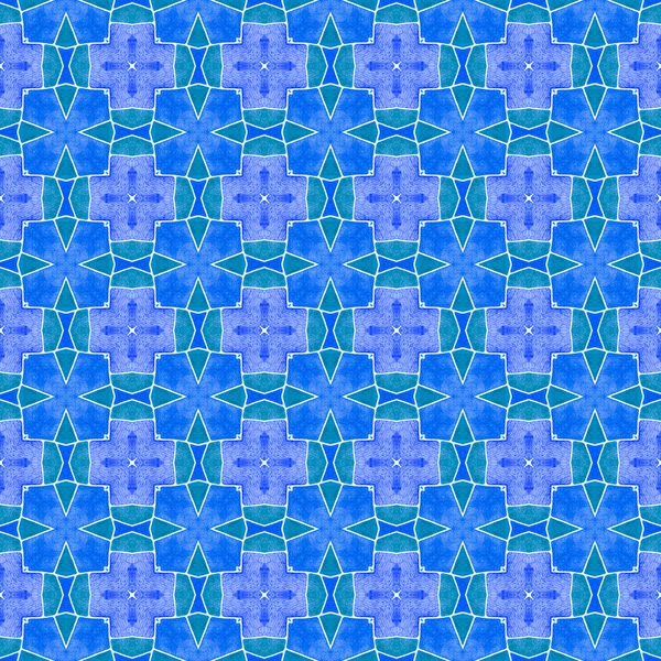熱帯のシームレスなパターン ブルー素晴らしいBohoシックな夏のデザイン 繊維準備ができて壮大なプリント 水着生地 手描き熱帯シームレスな境界線 — ストック写真