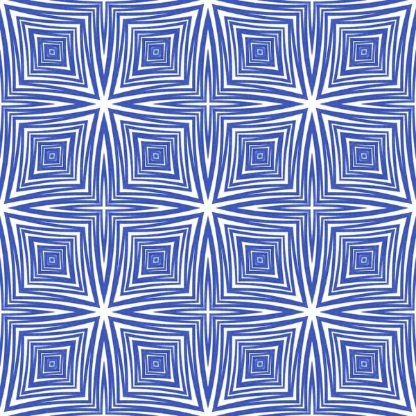 Striped Hand Drawn Pattern Indigo Symmetrical Kaleidoscope Background Repeating Striped — Fotografia de Stock