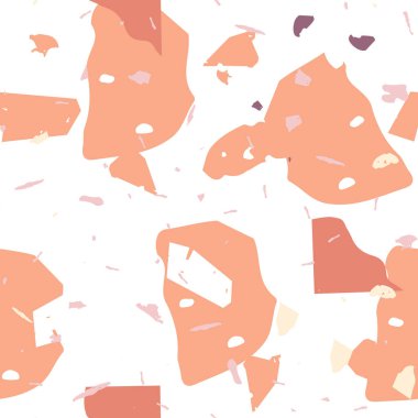 Terrazzo kusursuz desen. Taşlı turuncu gerçekçi mermer dokusu. Doğal taşlardan, granitten, kuvarstan, mermerden, betondan yapılmış arka plan. Terrazzo pürüzsüz desenli serin renklerde. 