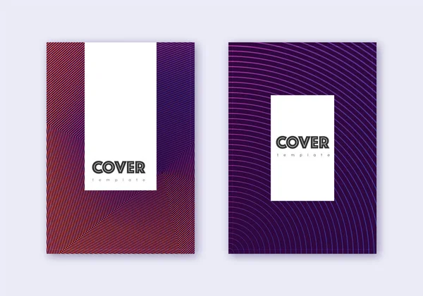 Hipster Cover Design Template Set Violet Abstract Lines Dark Background — 스톡 벡터