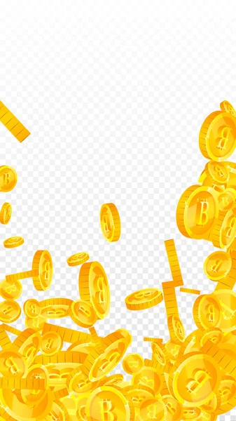 Bitcoin Die Internetwährung Coins Fallen Bemerkenswert Verstreute Btc Münzen Kryptowährung — Stockvektor