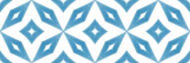 Geometrik dikişsiz desen. Mavi simetrik kaleydoskop. Arkaplan için büyük dekoratif tasarım ögesi. El çizimi geometrik kusursuz tasarım.