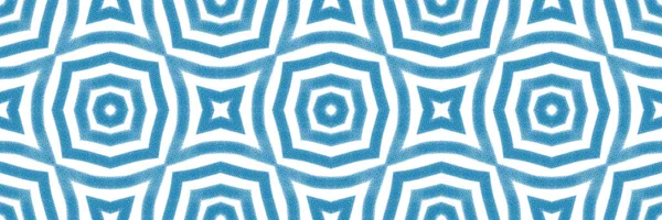 阿拉贝斯式手绘无缝边界 蓝色对称万花筒背景 东方阿拉伯手绘图案 背景中不可比拟的装饰设计元素 — 图库照片