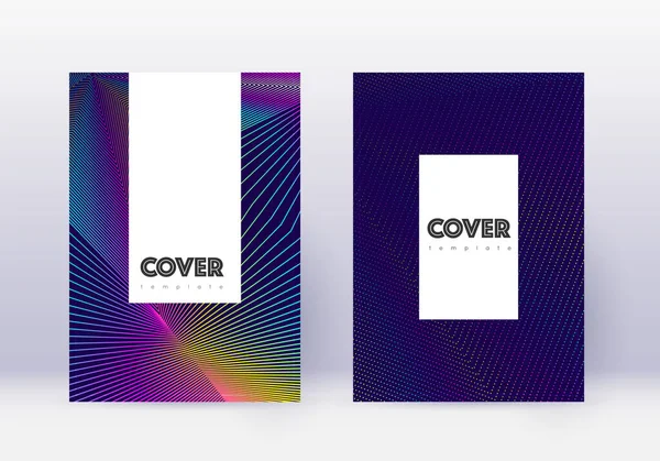 Hipster Cover Design Template Set Rainbow Abstract Lines Dark Blue — Stock Vector