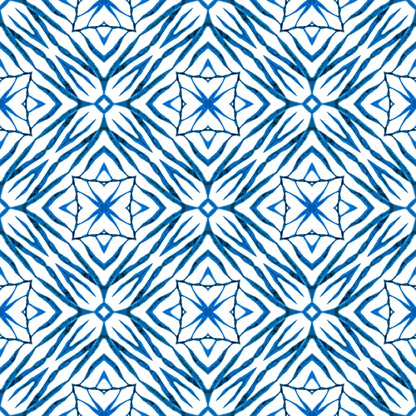Watercolor Medallion Seamless Border Blue Alluring Boho Chic Summer Design — Stock Fotó