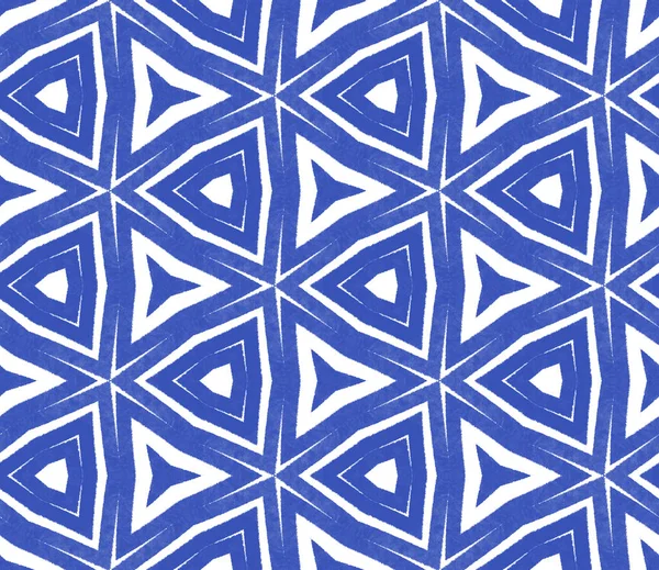 Ethnic Hand Painted Pattern Indigo Symmetrical Kaleidoscope Background Textile Ready — Stockfoto