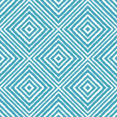 Dokulu çizgili desen. Turkuaz simetrik kaleydoskop arka planı. Tekstil hazır etkileyici baskı, mayo kumaş, duvar kağıdı, ambalaj. Moda desenli çizgiler tasarımı.