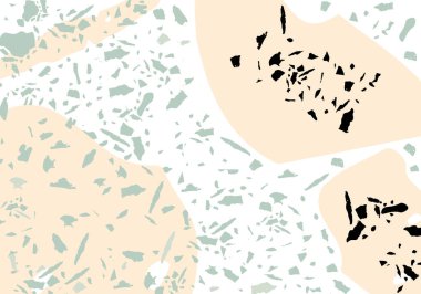 Terrazzo modern soyut şablon. Klasik İtalyan döşemesinin turuncu ve gri dokusu. Taşlardan, granitten, kuvarstan, mermerden, betondan yapılmış arka plan. Venedik terrazzo trend vektör arkaplanı