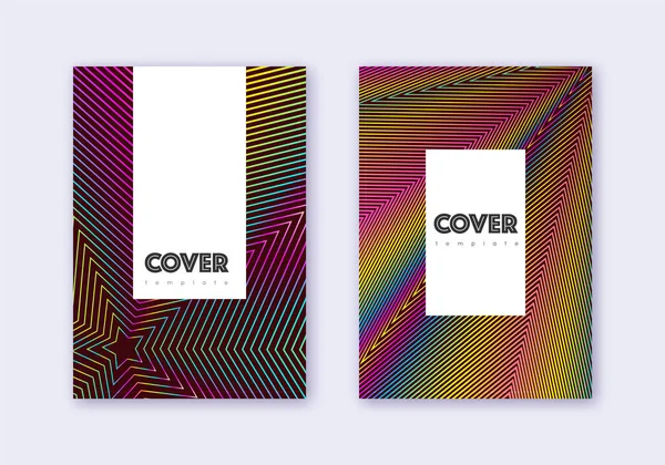 Hipster Cover Design Template Set Rainbow Abstract Lines Wine Red — Stockvektor