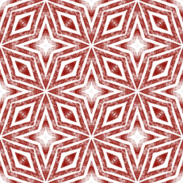 Ikat Repeating Swimwear Design Wine Red Symmetrical Kaleidoscope Background Summer — Zdjęcie stockowe