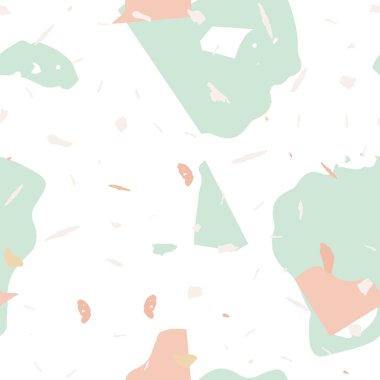 Terrazzo kusursuz desen. İç dekorasyon için minimalist döşeme taşı. Terrazzo pürüzsüz desenli, serin renklerde. Doğal taşlardan, granitten, kuvarstan, mermerden, betondan yapılmış arkaplan. 