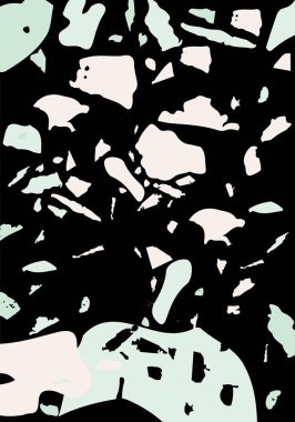 Terrazzo modern soyut şablon. Klasik İtalyan döşemesinin siyah, yeşil ve pembe dokusu. Taşlardan, granitten, kuvarstan, mermerden, betondan yapılmış arka plan. Venedik terrazzo trend vektör arkaplanı