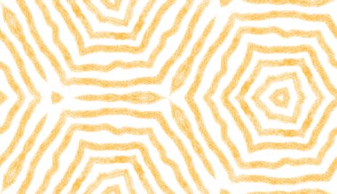 Egzotik, pürüzsüz desen. Sarı simetrik kaleydoskop arka planı. Yaz mayosu, egzotik, pürüzsüz tasarım. Tekstil hazır baskı, mayo kumaş, duvar kağıdı, ambalaj.