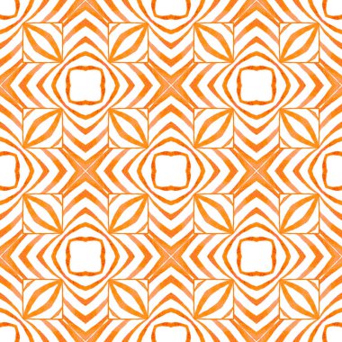 Etnik elle boyanmış desen. Turuncu olağanüstü boho şık yaz tasarımı. Suluboya yaz etnik sınır düzeni. Tekstil hazır büyük baskı, mayo kumaş, duvar kağıdı, ambalaj..