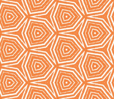 Çizgili el çizimi desen. Turuncu simetrik kaleydoskop arka planı. Çizgili elle çizilmiş fayans tekrarlanıyor. Tekstil hazır hassas baskı, mayo kumaş, duvar kağıdı, ambalaj..