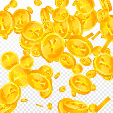 Çin Yuan paraları düşüyor. Divine, NY bozuk paralarını dağıttı. Çin parası. Büyük ikramiye, servet ya da başarı konsepti. Vektör illüstrasyonu.