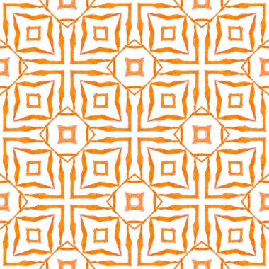 Suluboya, kiremit sınırını tekrarlıyor. Turuncu canlı boho şık yaz tasarımı. Tekrar eden mayo tasarımı. Tekstil hazır baskı, mayo kumaş, duvar kağıdı, ambalaj..