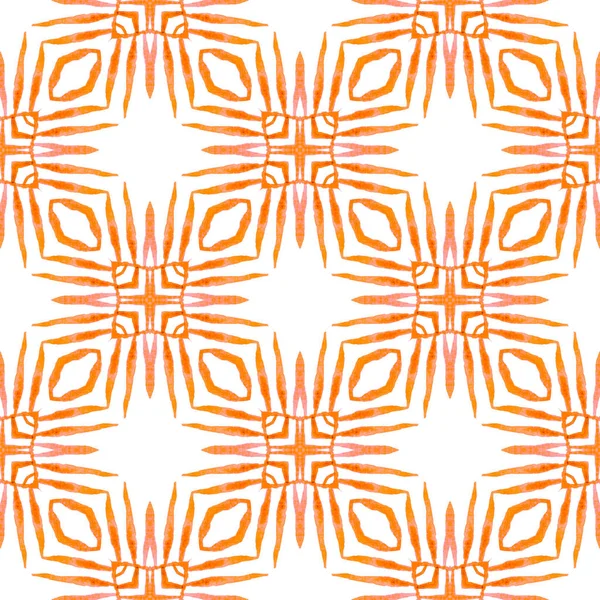 繊維準備ができて貴重なプリント 水着生地 オレンジ崇高なBohoシックな夏のデザイン 水彩メダリオンシームレスな境界線 メダリオンのシームレスなパターン — ストック写真