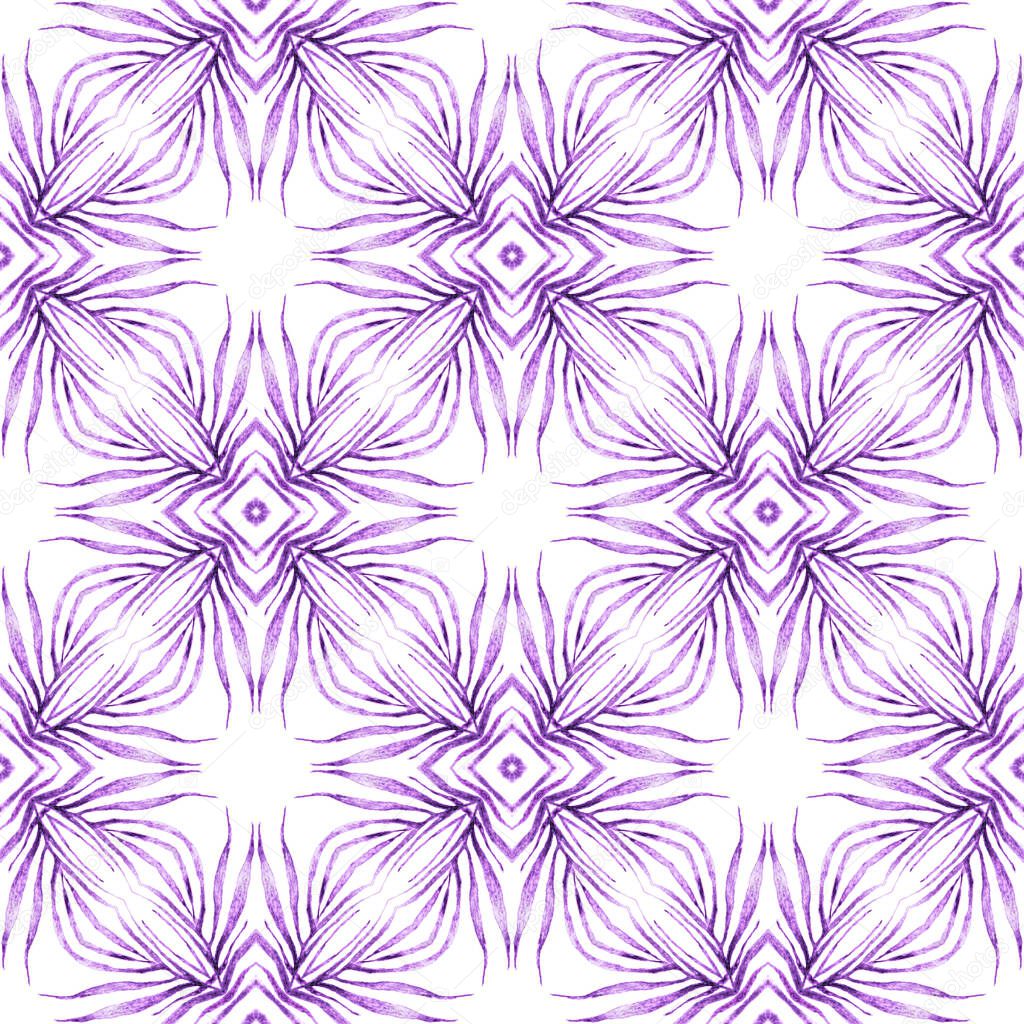 Tropical seamless pattern. Purple mind-blowing boho chic summer design. Hand drawn tropical seamless border. Textile ready ravishing print, swimwear fabric, wallpaper, wrapping.