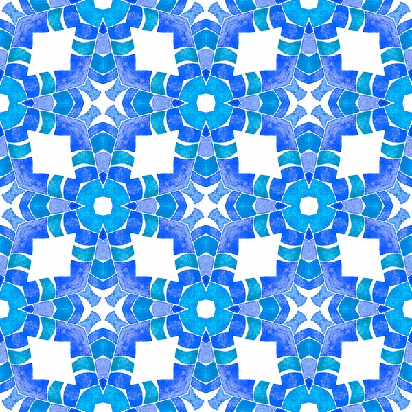 Borde Tropical Sin Costuras Dibujado Mano Azul Agradable Diseño Boho — Foto de Stock