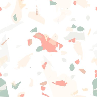 Terrazzo kusursuz desen. Modern klasik döşeme dokusu. Terrazzo pürüzsüz desenli, serin renklerde. Doğal taşlardan, granitten, kuvarstan, mermerden, betondan yapılmış arkaplan. 