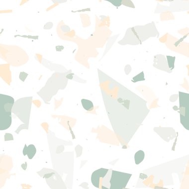 Terrazzo kusursuz desen. İç dekorasyon için minimalist döşeme taşı. Doğal taşlardan, granitten, kuvarstan, mermerden, betondan yapılmış arka plan. Terrazzo pürüzsüz desenli serin renklerde. 