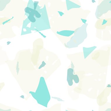 Terrazzo kusursuz desen. Pastel Venedik kaldırım taklidi fayans. Doğal taşlardan, granitten, kuvarstan, mermerden, betondan yapılmış arka plan. Terrazzo pürüzsüz desenli serin renklerde. 