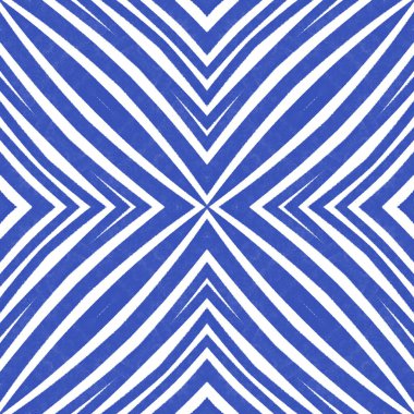 Çizgili el çizimi desen. İndigo simetrik kaleydoskop arka planı. Çizgili elle çizilmiş fayans tekrarlanıyor. Tekstil hazır çekici baskı, mayo kumaş, duvar kağıdı, ambalaj..