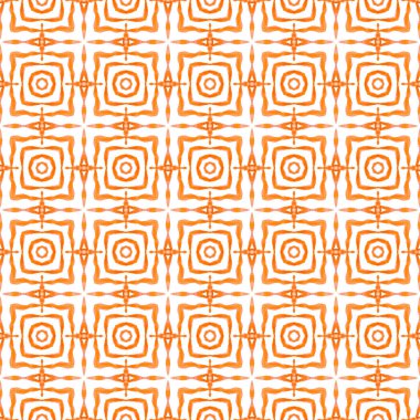 Tekrar eden mayo tasarımı. Turuncu muhteşem boho şık yaz tasarımı. Tekstil hazır stil baskısı, mayo kumaş, duvar kağıdı, ambalaj. Suluboya görevi tekrar eden kiremit kenarı.