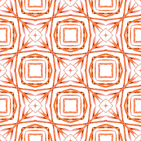 繊維準備ができてポッシュプリント 水着生地 オレンジかわいいBohoシックな夏のデザイン 縞模様の手描きの境界を繰り返します 手描きの縞模様 — ストック写真