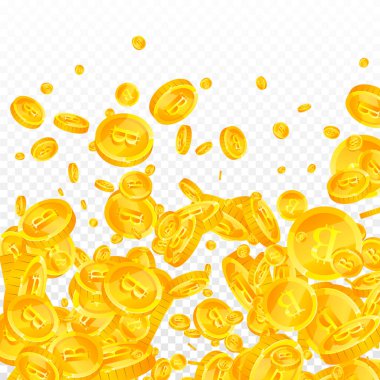 Bitcoin, internet para birimleri düşüyor. Olağanüstü dağınık BTC paraları. Kripto para, dijital para. Büyük ikramiye, servet ya da başarı konsepti. Vektör illüstrasyonu.
