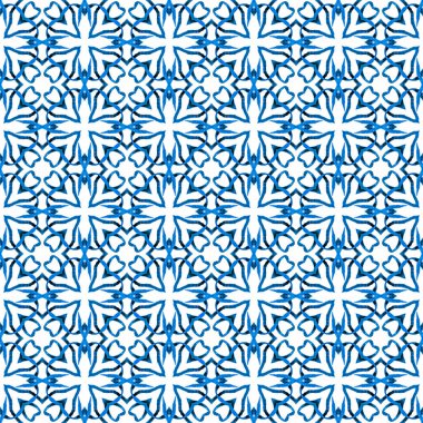 Suluboya, kiremit sınırını tekrarlıyor. Eşsiz mavi boho şık yaz tasarımı. Tekstil hazır, temiz baskı, mayo kumaş, duvar kağıdı, ambalaj. Mayo tasarımını tekrarla.