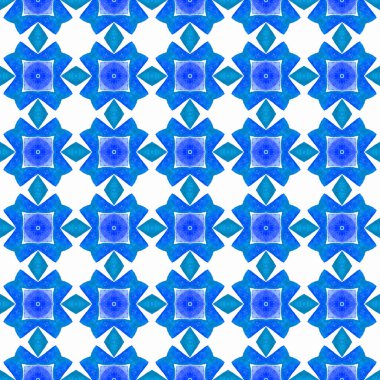 Tekstil hazır güzel baskı, mayo kumaş, duvar kağıdı, ambalaj. Mavi ilahi boho şık yaz tasarımı. Suluboya madalyonu, kusursuz sınır. Madalyon pürüzsüz desen.