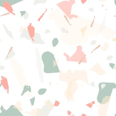 Terrazzo kusursuz desen. Modern klasik döşeme dokusu. Doğal taşlardan, granitten, kuvarstan, mermerden, betondan yapılmış arka plan. Terrazzo pürüzsüz desenli serin renklerde. 