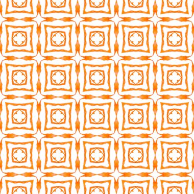 Mozaik kusursuz desen. Turuncuya değer boho şık yaz tasarımı. El çizimi yeşil mozaik pürüzsüz sınır. Tekstil hazır, temiz baskı, mayo kumaş, duvar kağıdı, ambalaj..