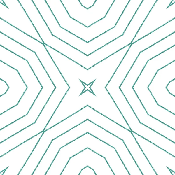 Wzór Rysowany Paski Turkusowe Symetryczne Tło Kalejdoskopu Tekstylia Gotowe Atrakcyjny — Zdjęcie stockowe
