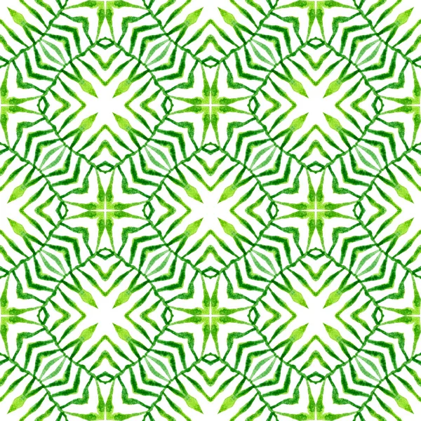 手彩色水彩境界 緑の劇的なBohoシックな夏のデザイン タイル張りの水彩画の背景 繊維準備ができて信じられないほどの印刷 水着生地 — ストック写真