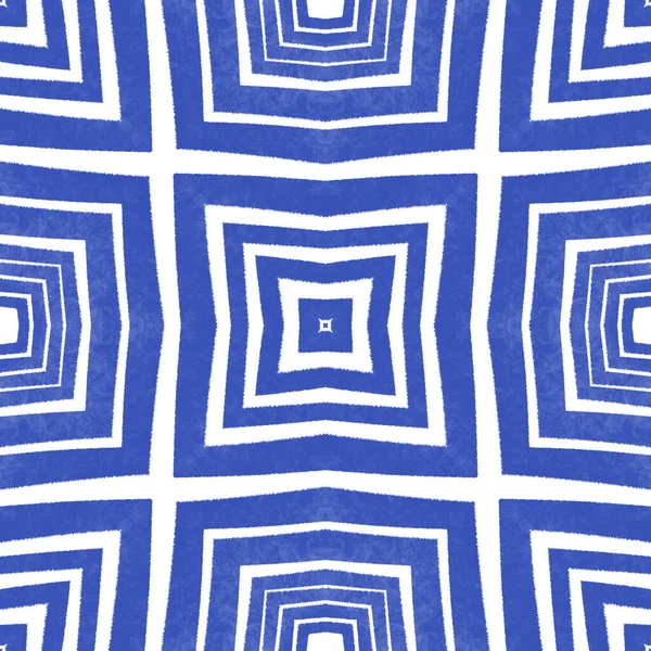 Striped hand drawn pattern. Indigo symmetrical kaleidoscope background. Repeating striped hand drawn tile. Textile ready bewitching print, swimwear fabric, wallpaper, wrapping.