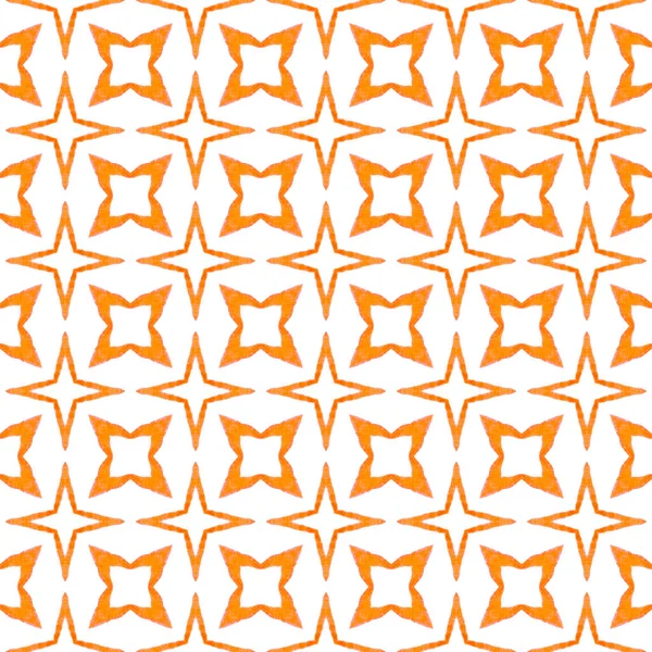 水彩夏の民族の国境パターン オレンジファインBohoシックな夏のデザイン 民族の手描きのパターン 繊維準備ができて完璧なプリント 水着生地 — ストック写真