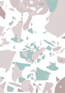 Terrazzo modern soyut şablon. Klasik İtalyan döşemesinin pembe ve gri dokusu. Taşlardan, granitten, kuvarstan, mermerden, betondan yapılmış arka plan. Venedik terrazzo trend vektör arkaplanı