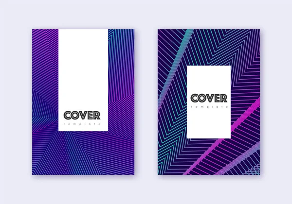 Hipster覆盖设计模板集 暗蓝色背景上的霓虹灯抽象线条 经典的封面设计 漂亮的目录 书籍模板等 — 图库矢量图片