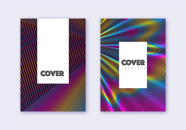 Hipster覆盖设计模板集 彩虹在葡萄酒红色背景上的抽象线条 一流的封面设计 吸引人的目录 书籍模板等 — 图库矢量图片