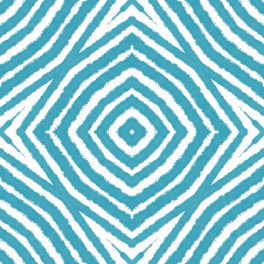 Tekrar eden mayo tasarımı. Turkuaz simetrik kaleydoskop arka planı. Yaz çöreği şekeri desenli. Tekstil hazır baskı, mayo kumaş, duvar kağıdı, ambalaj..